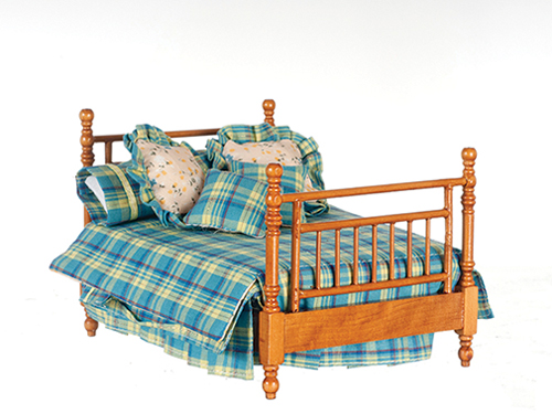 Double Bed with Linens, Walnut